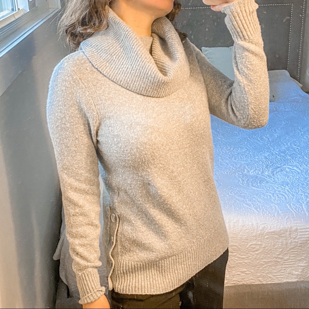 Ann Taylor Loft Cashmere Cowl Neck Sweater Grey